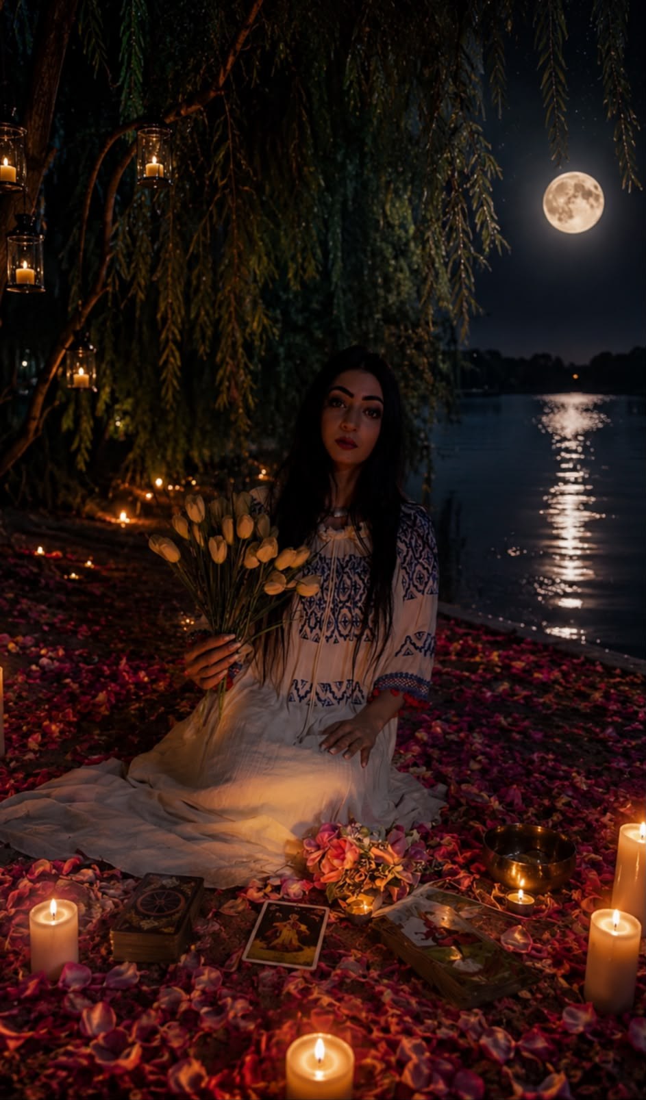 Clarvăzătoarea Cami la lumina lunii pline, într-un ritual lângă lac