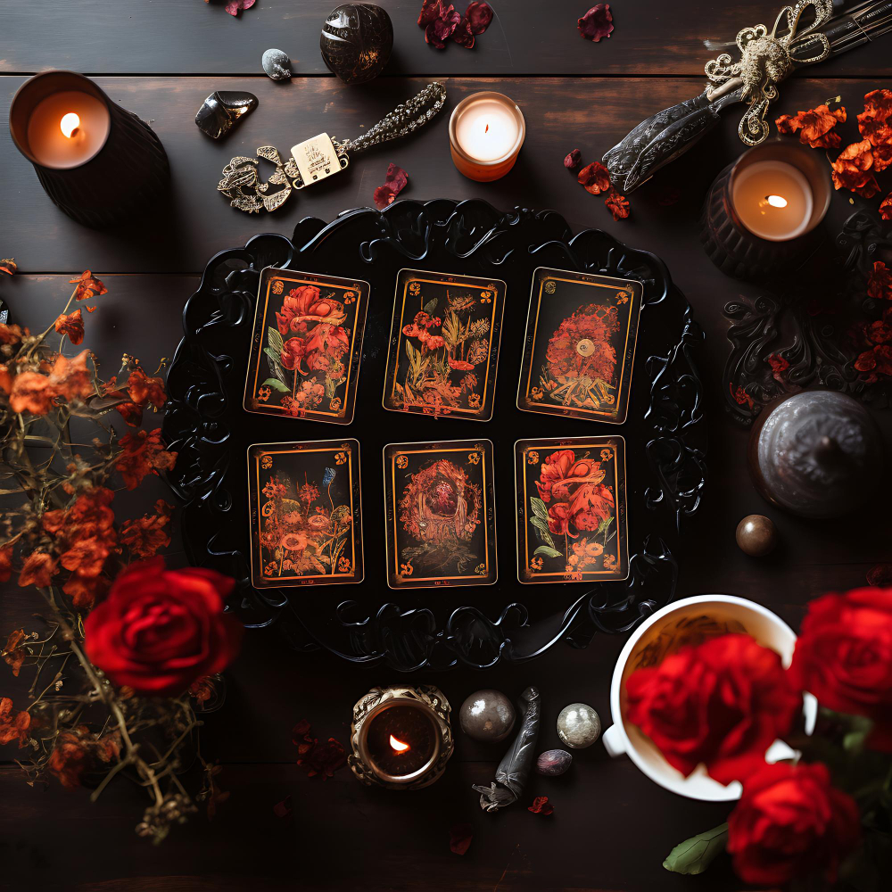 Cărți de tarot desfășurate pe masă